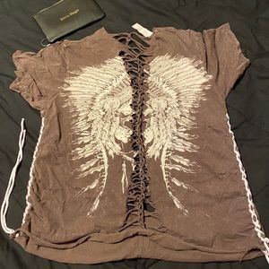 Brown and white rock revival shirt